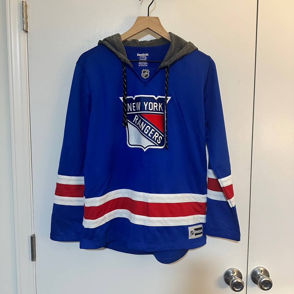 Reebok | New York Rangers NHL Women's Blue Jersey Hoodie Sweatshirt, Size L